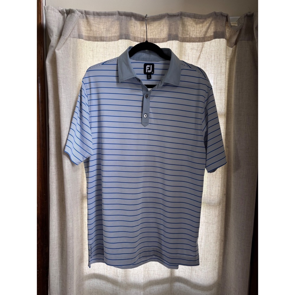 FootJoy FJ Mens Striped Golf Polo Shirt Blue White Short‎ Sleeve Size M 29585